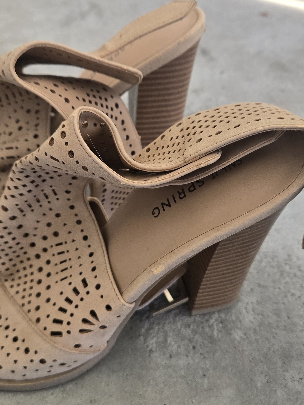 Call It Spring Nude Perforated Block Heel Sandals